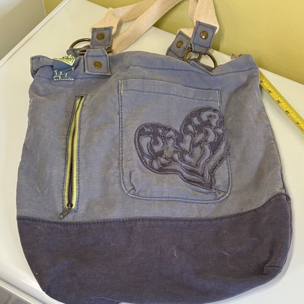 Life is Good Blue Heart Design Cotton Open Top Tote